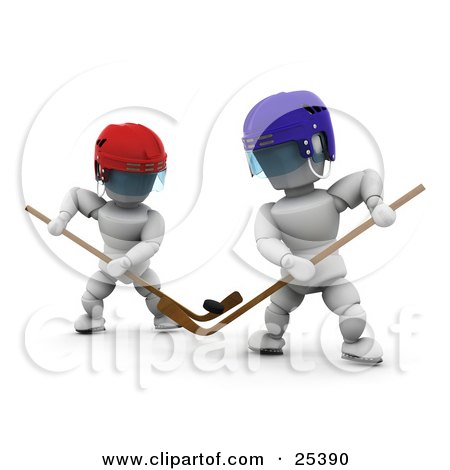 Clipart Illustration of Two White Characters Competing With Hockey Sticks During A Game by KJ Pargeter