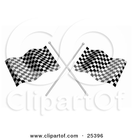 Clipart Illustration of Two Waving Checkered Racing Flags On Silver Poles by KJ Pargeter