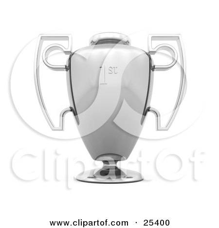 Clipart Illustration of a Large Silver First Place Trophy Cup With Unique Handles by KJ Pargeter