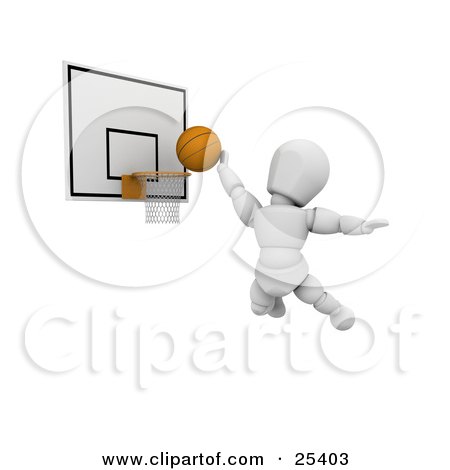 Clipart Illustration of a White Character Jumping To Score By Putting The Basketball Through The Hoop by KJ Pargeter