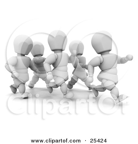 Clipart Illustration of a Group Of White Character Runners Running Together by KJ Pargeter