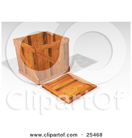 Clipart Illustration of a Heavy Duty Wooden Shipping Crate With The Lid On The Ground by KJ Pargeter