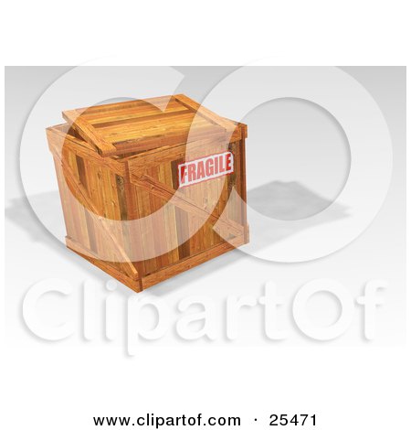 Clipart Illustration of a Fragile Stamped Heavy Duty Wooden Shipping Crate With The Lid Resting On Top by KJ Pargeter