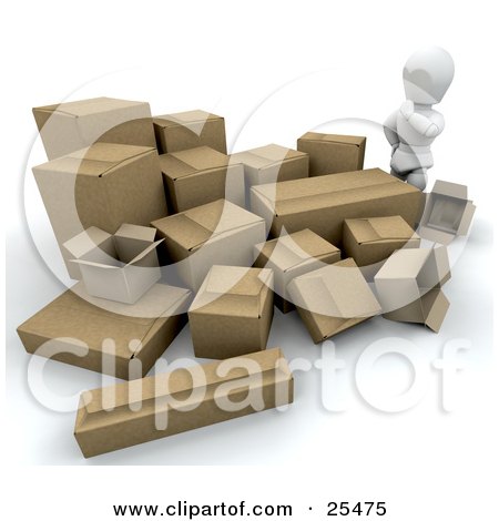 Clipart Illustration of a White Character Wondering How He Is Going To Ship All Of His Cardboard Boxes by KJ Pargeter