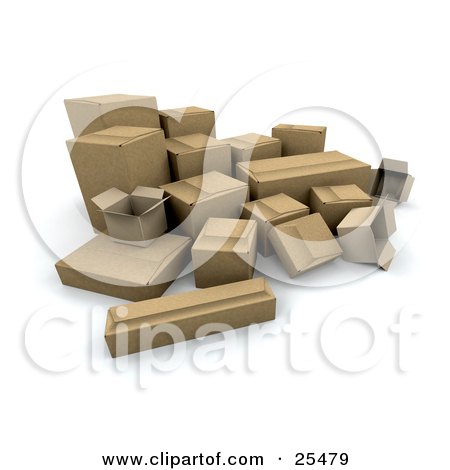 Clipart Illustration of a Bunch Of Opened And Sealed Cardboard Boxes In A Corner by KJ Pargeter