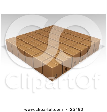 Clipart Illustration of Rows Of Sealed Brown Cardboard Boxes Ready For Shipment by KJ Pargeter