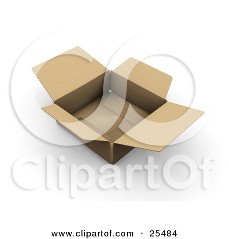 Clipart Illustration of an Open And Empty Shallow Cardboard Shipping Box by KJ Pargeter