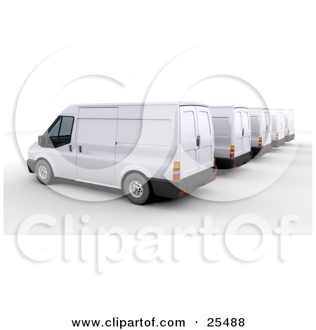 Clipart Illustration of White Shipping Fleet Delivery Vans Parked by KJ Pargeter