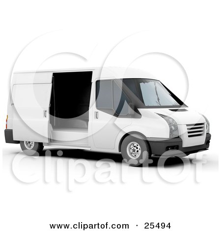 Clipart Illustration of a White Delivery Van With A Sliding Door Open by KJ Pargeter