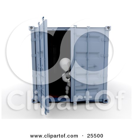 Clipart Illustration of a White Character Opening The Doors Of A Blue Freight Container by KJ Pargeter