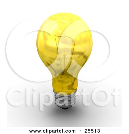 Clipart Illustration of a Yellow Electric Light Bulb Standing Up On A Counter by KJ Pargeter