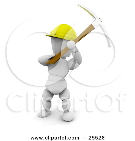 Clipart Illustration of a White Character Construction Worker Wearing A Hard Hat And Working With A Pickaxe by KJ Pargeter