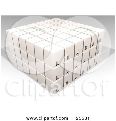 Clipart Illustration of Stacked White Cardboard Boxes In A Warehouse by KJ Pargeter