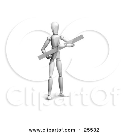 Clipart Illustration of a White Figure Character Carrying A Large Ruler by KJ Pargeter