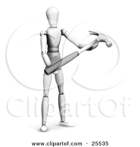 Clipart Illustration of a White Figure Character Holding A Hammer Tool by KJ Pargeter
