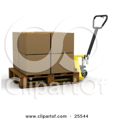 Clipart Illustration of a Large Cardboard Box Being Moved On A Pallet Truck by KJ Pargeter