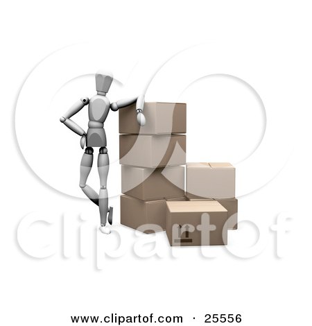 Clipart Illustration of a White Figure Character Working In A Shipment Warehouse, Leaning Against Stacked Shipping Boxes by KJ Pargeter