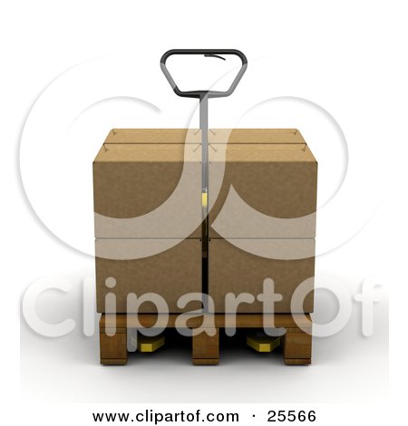 Clipart Illustration of a Pallet Truck Moving A Big Cardboard Box by KJ Pargeter