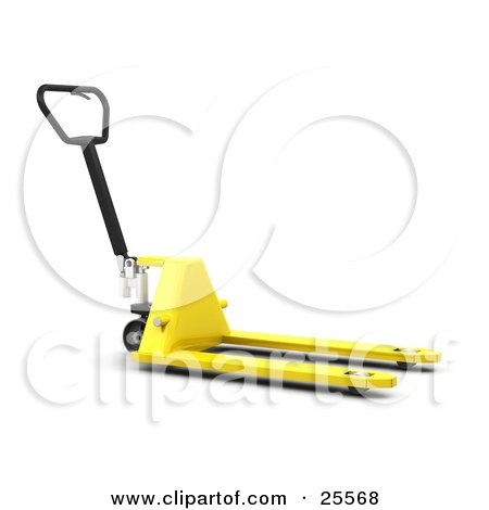Clipart Illustration of a Yellow Pallet Truck With A Black Handle In A Warehouse by KJ Pargeter