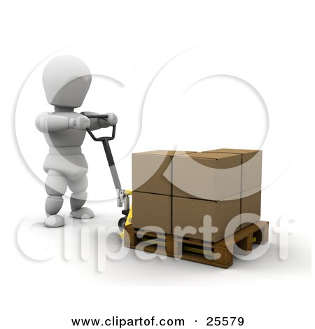 Clipart Illustration of a White Character Pulling A Pallet With Boxes On A Hand Truck by KJ Pargeter