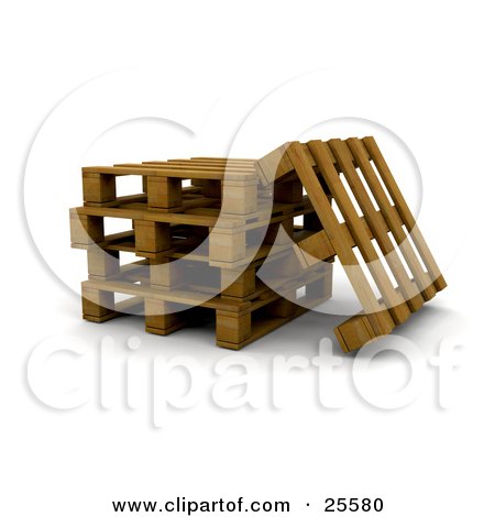 Clipart Illustration of One Wooden Pallet Leaning Against A Stack by KJ Pargeter
