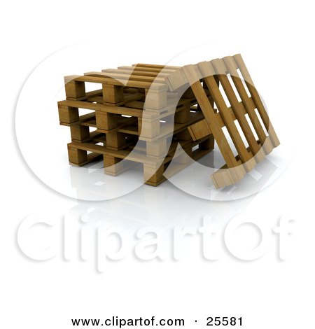 Clipart Illustration of a Wooden Pallet Leaning Against A Stack by KJ Pargeter