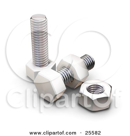 Clipart Illustration of a Couple Of Silver Bolts With Nuts by KJ Pargeter