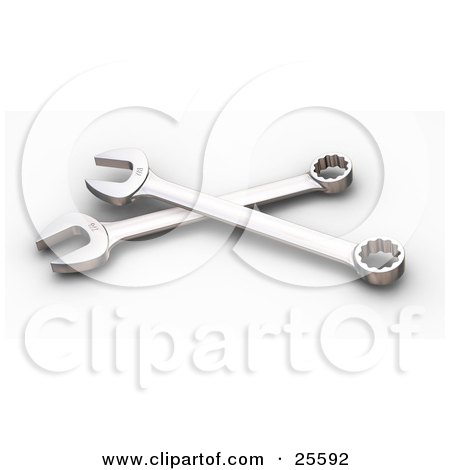 Clipart Illustration of Two Chrome Spanner Tools by KJ Pargeter