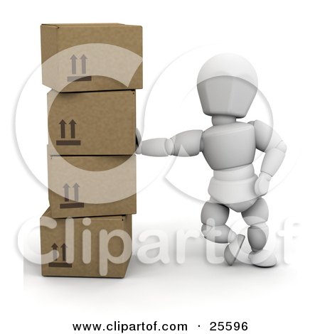 Clipart Illustration of a White Character Leaning Against A Stack Of Cardboard Shipping Boxes by KJ Pargeter