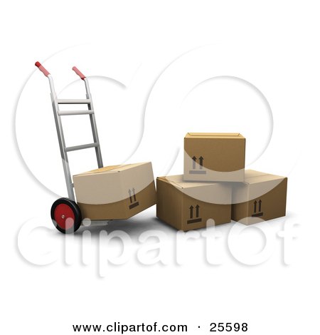 Clipart Illustration of a Hand Truck With One Box Loaded, Parked By Three Cardboard Boxes by KJ Pargeter