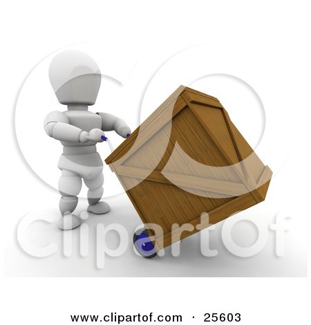 Clipart Illustration of a White Character Transporting A Heavy Shipping Crate On A Dolly by KJ Pargeter
