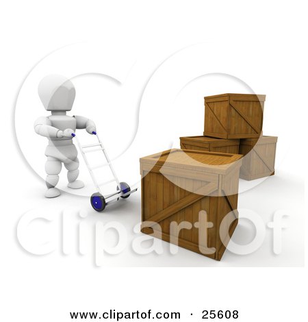 Clipart Illustration of a White Character Moving A Hand Truck Forward To Move A Heavy Shipping Crate by KJ Pargeter