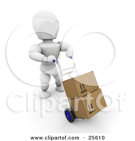 Clipart Illustration of a Working White Character Pushing Boxes On A Dolly by KJ Pargeter