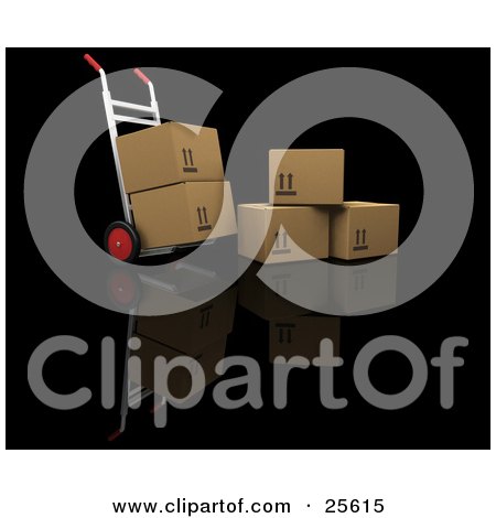 Clipart Illustration of a Dolly With Two Boxes Loaded, Parked By Three Cardboard Boxes by KJ Pargeter