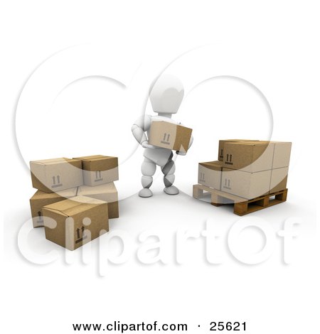 Clipart Illustration of a Working White Character Loading Cardboard Boxes For Shipment Onto A Pallet by KJ Pargeter