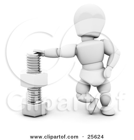 Clipart Illustration of a White Character Leaning Against A Nut And Bolt by KJ Pargeter