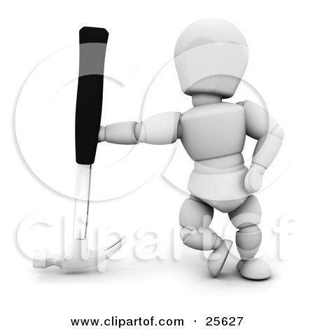 Clipart Illustration of a White Character Leaning Against An Upside Down Hammer by KJ Pargeter