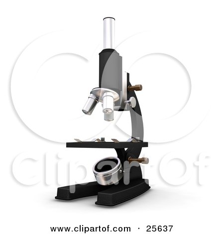 Clipart Illustration of a Black And Silver Microscope On A Laboratory Counter, Over White by KJ Pargeter