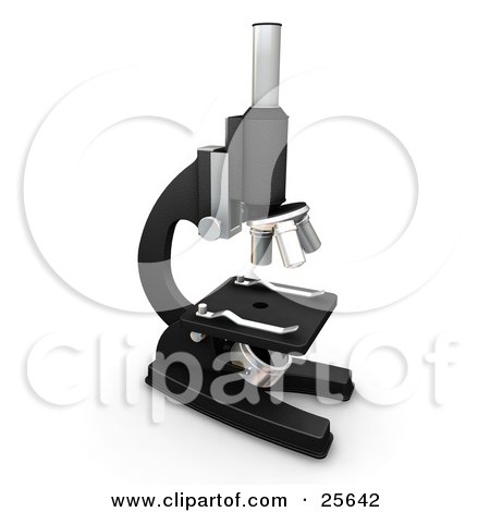 Clipart Illustration of a Black And Chrome Microscope On A Laboratory Counter by KJ Pargeter