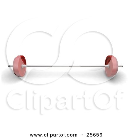 Clipart Illustration of a Silver Barbell With Red Weights Attached, Over White by KJ Pargeter