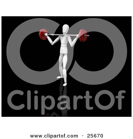 Clipart Illustration of a White Figure Character Pushing Himself To Lift A Heavy Barbell Past His Shoulders by KJ Pargeter