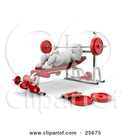 Clipart Illustration of a Strong White Character Bench Pressing With A Weighted Barbell In A Gym by KJ Pargeter