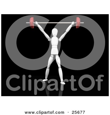 Clipart Illustration of a White Figure Character Working Out In A Gym, Holding A Barbell Above His Head by KJ Pargeter