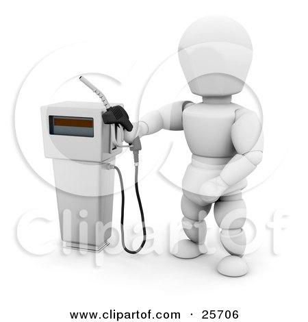 Clipart Illustration of a White Character Holding A Black Gas Tank Pump Nozzle, Preparing To Fuel A Vehicle by KJ Pargeter