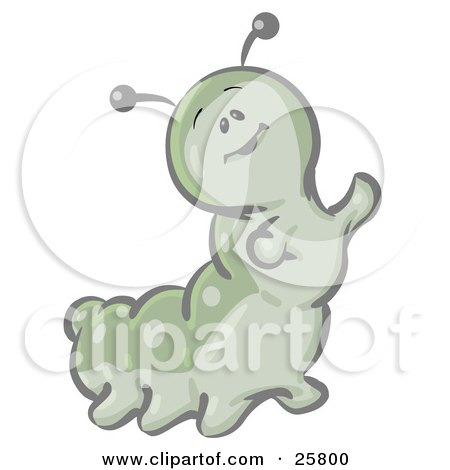 Clipart Illustration of a Cute Green Caterpillar Character Waving His Arms And Smiling by Leo Blanchette