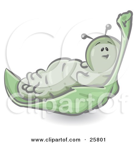 Clipart Illustration of a Cute Green Caterpillar Character Lounging On A Leaf by Leo Blanchette