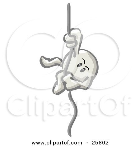 Clipart Illustration of a White Konkee Character Climbing Up Or Down A Rope by Leo Blanchette