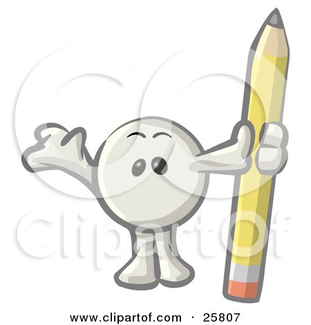 Clipart Illustration of a White Konkee Character Standing With A Pencil by Leo Blanchette