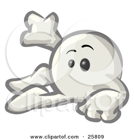 Clipart Illustration of a White Konkee Character Lying On His Side And Waving by Leo Blanchette