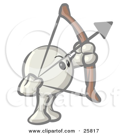 Clipart Illustration of a White Konkee Character Shooting Arrows With A Bow by Leo Blanchette